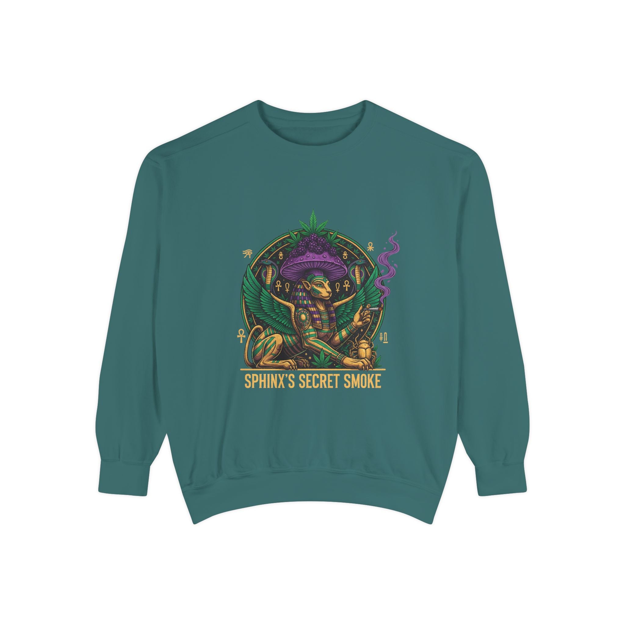 Sphinx's Secret Smoke Sweatshirt — Mystical Egyptian Sphinx Graphic Crewneck