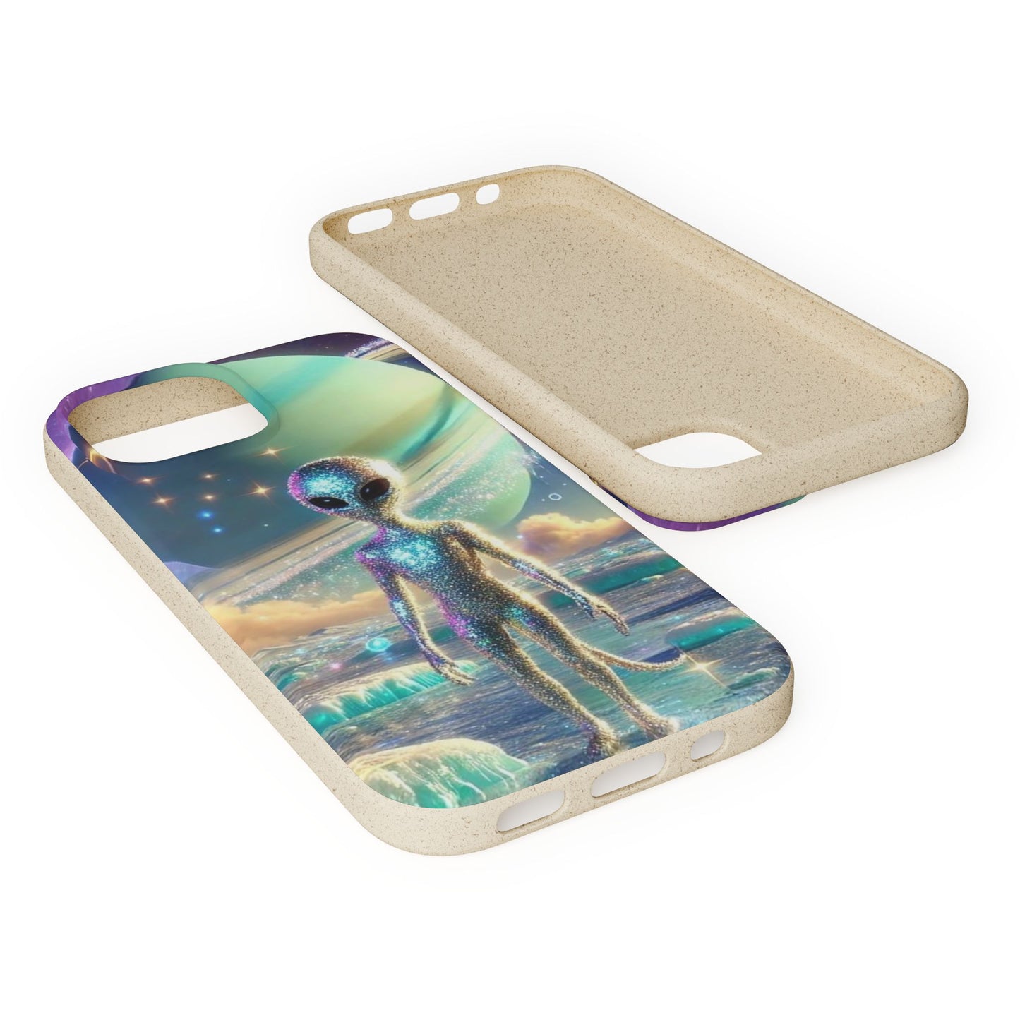 Glitter Alien Biodegradable Phone Case - Eco-Friendly Galaxy Design