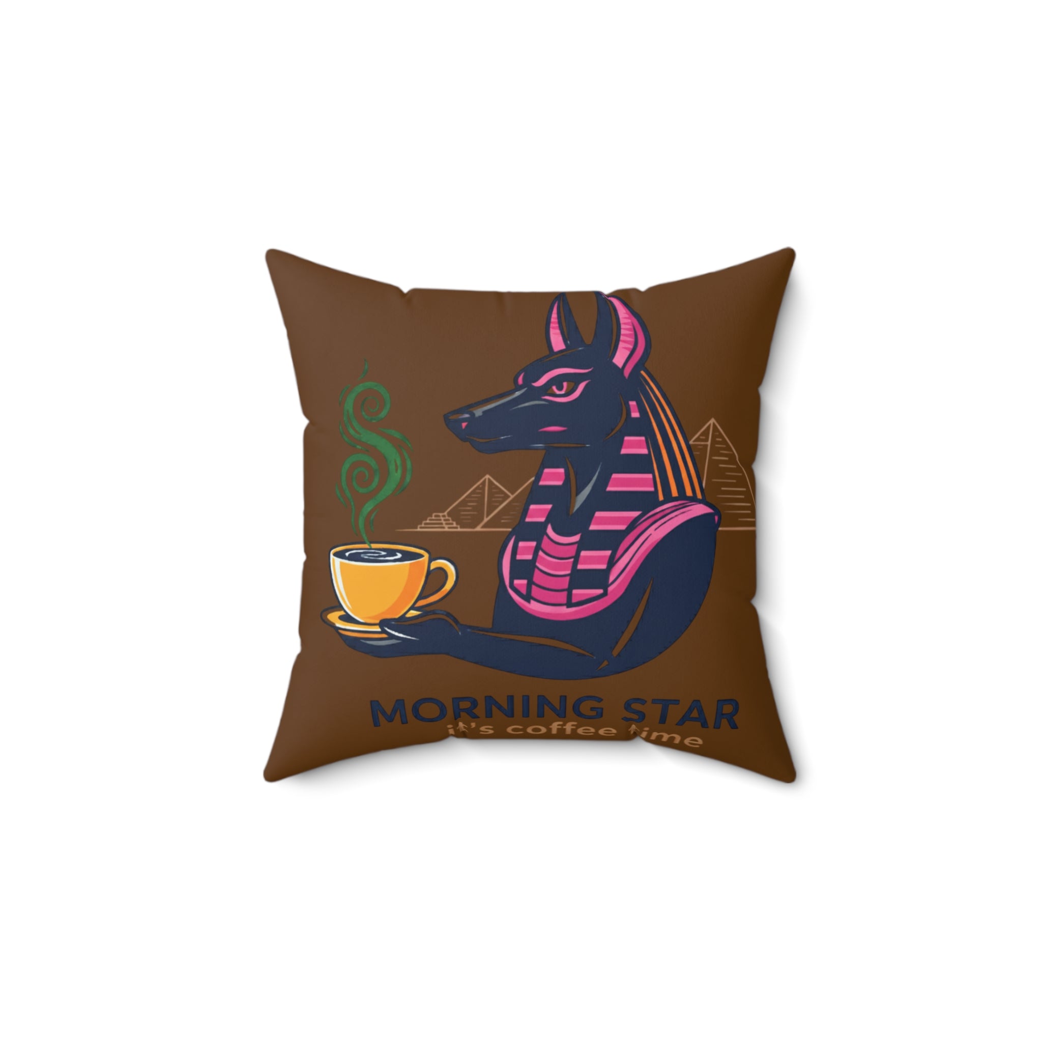 Anubis Morning Coffee Square Pillow, Cozy Home Decor, Egyptian Themed Gift, Unique Throw Pillow, Coffee Lover Accent Piece