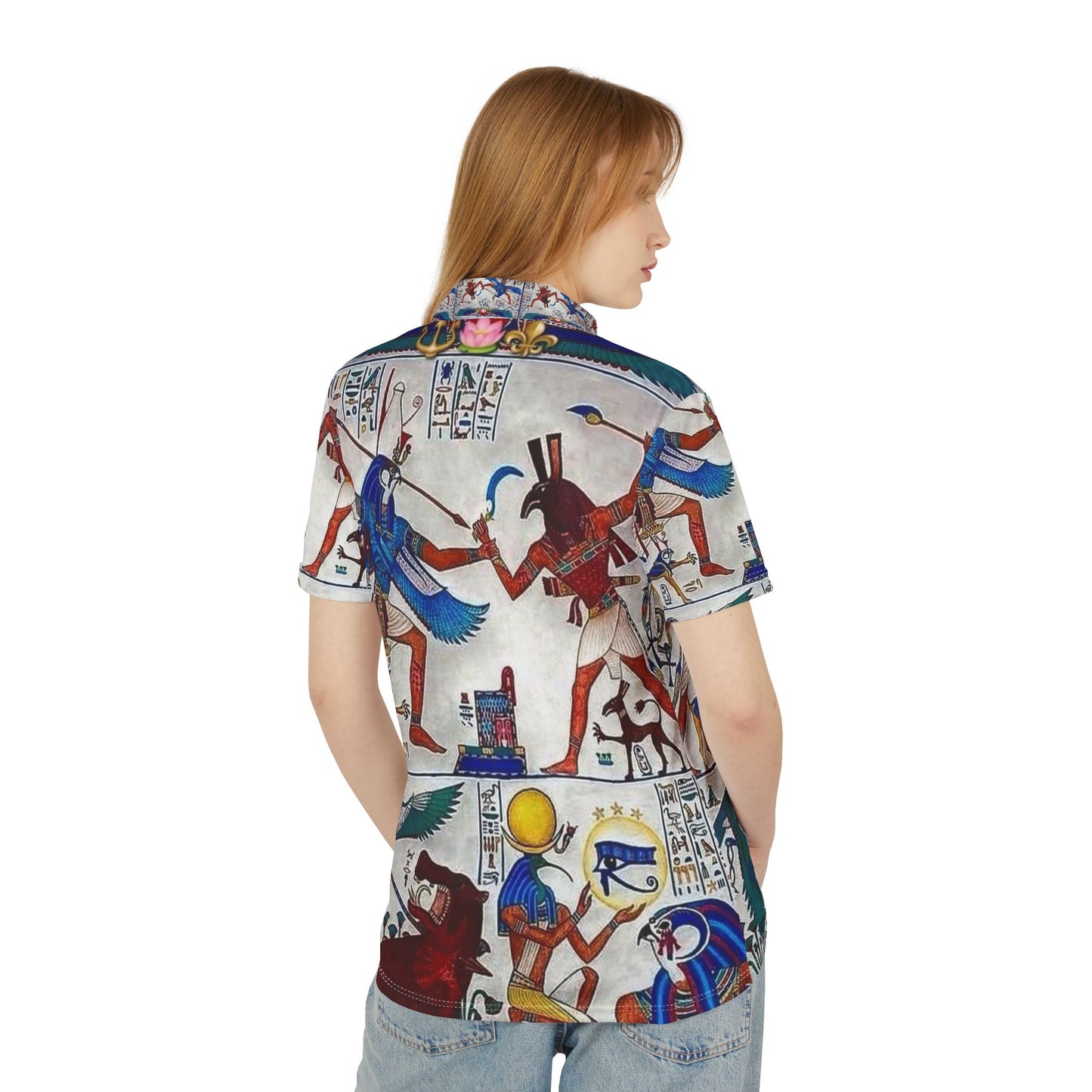 Egyptian-Inspired Unisex Polo Shirt, Unique Graphic Tee, AOP Design, Casual Wear, Gift for Art Lovers, Summer Fashion