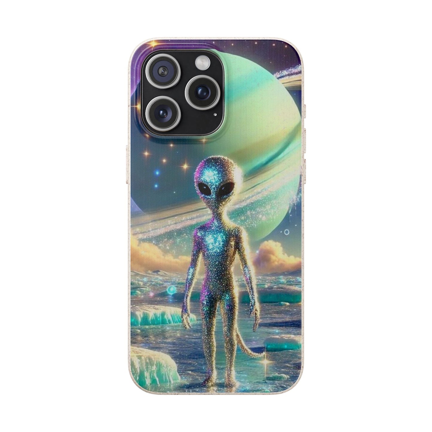 Glitter Alien Biodegradable Phone Case - Eco-Friendly Galaxy Design