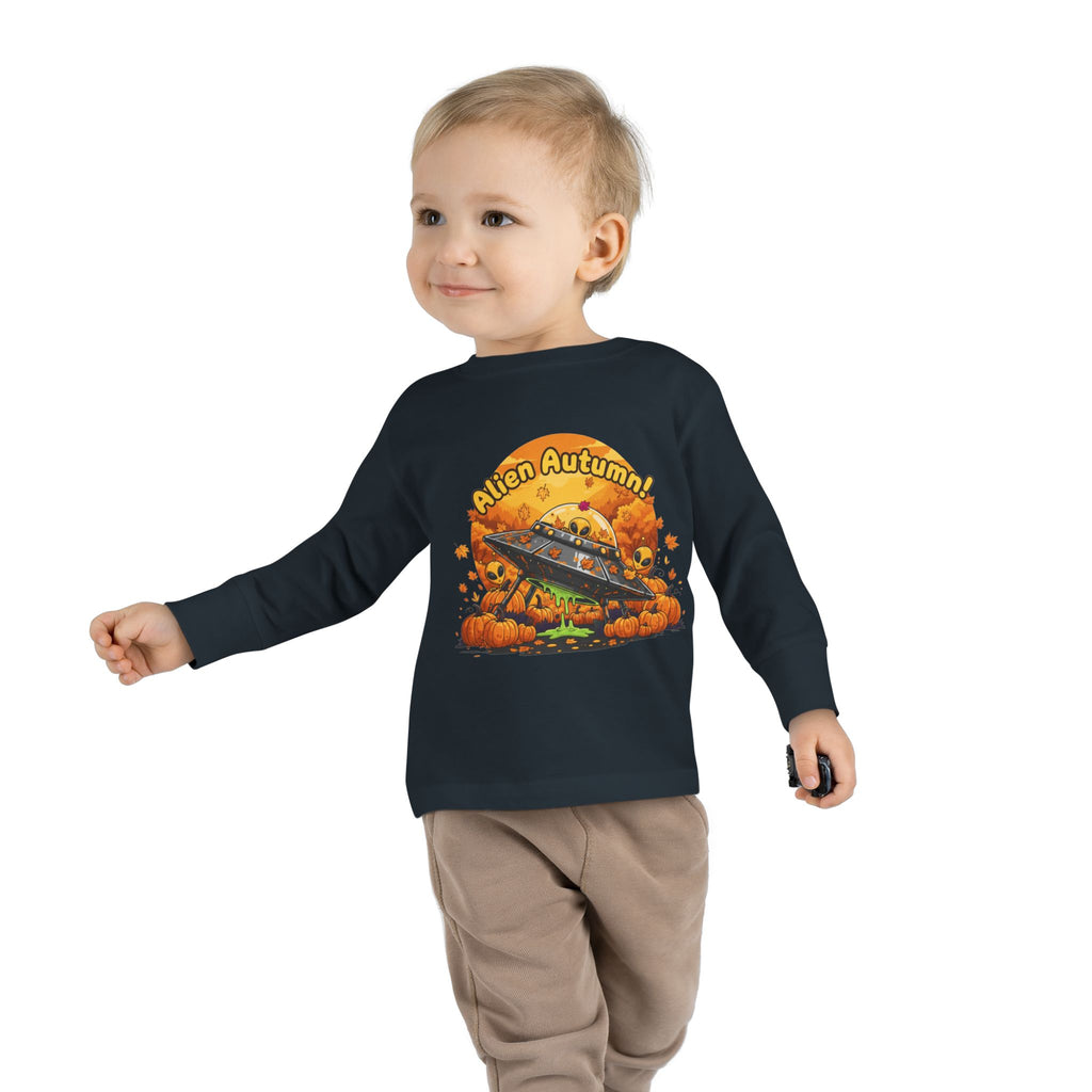 Toddler Long Sleeve Tee - Alien Autumn Adventure, Cute Kids Fall Shirt, Halloween Gift, Fun Toddler Shirt, Fall Fashion for Kids