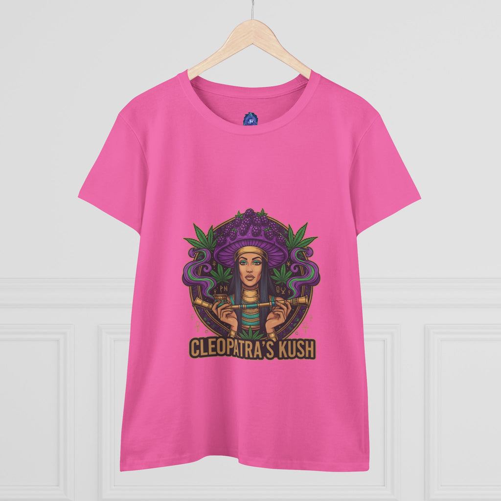Cleopatra's Kush Women's Midweight Cotton Tee - Stylish Cannabis-Inspired T-Shirt