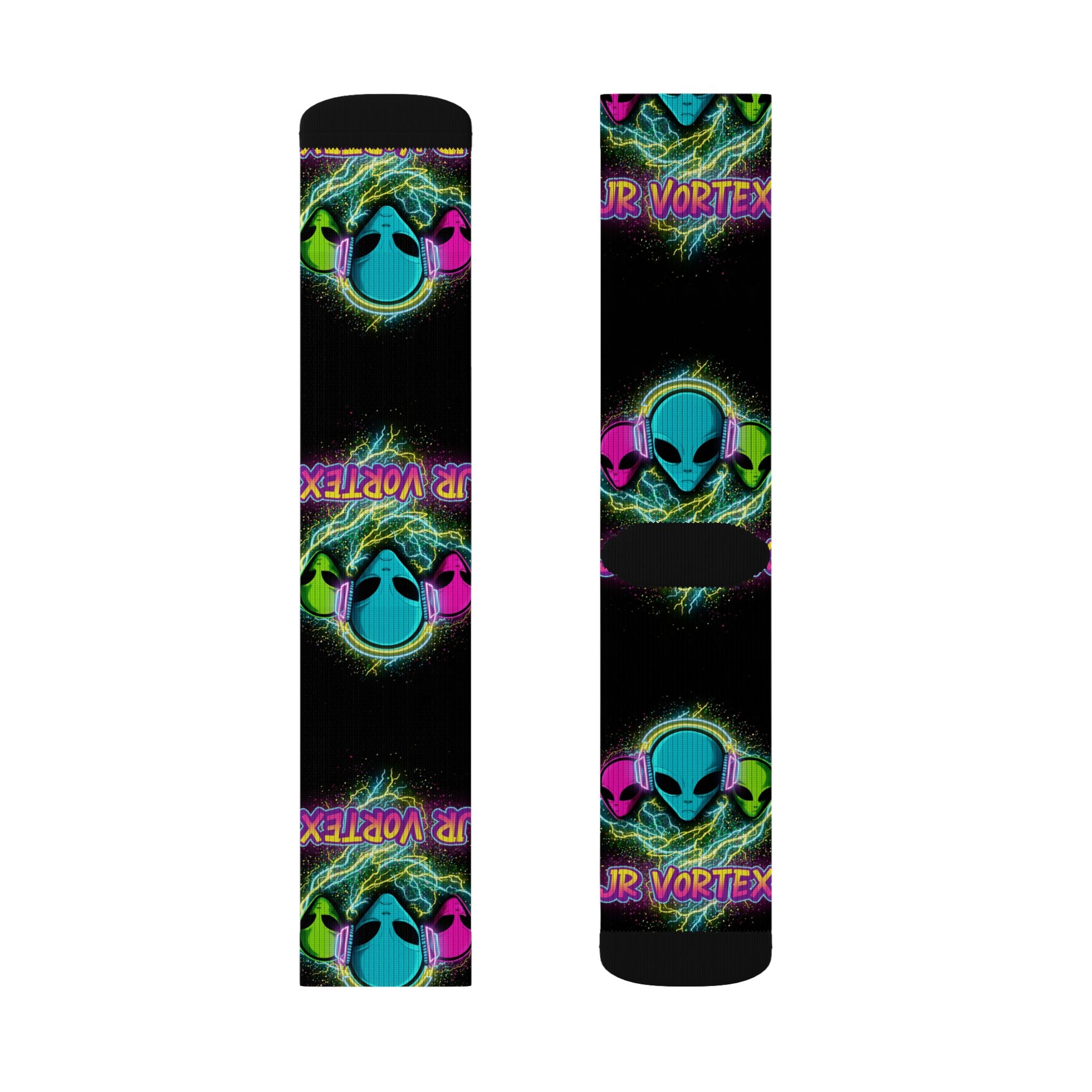 Alien Vape Neon Sublimation Socks — Retro Cyber Glow Crew Socks