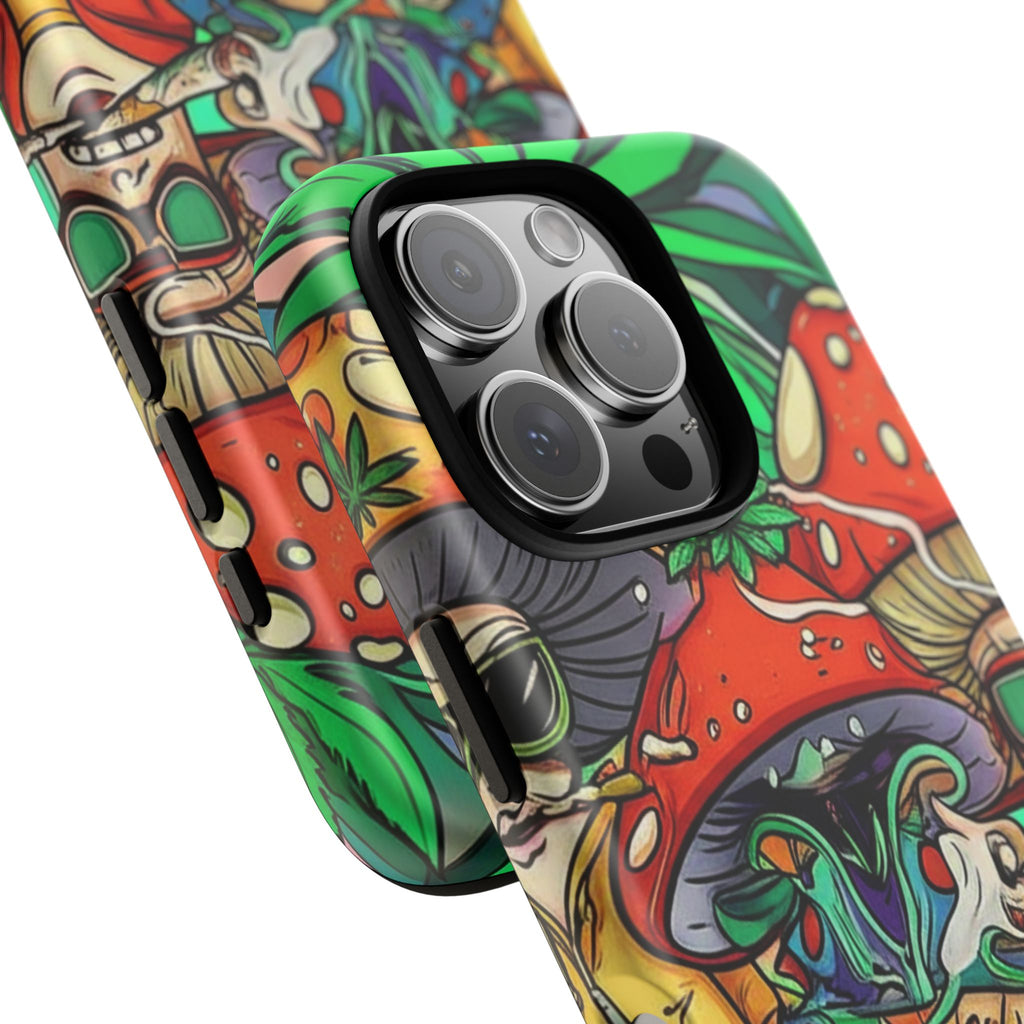 Vibrant Phone Case Featuring Funky Mushroom Art, Tough Cases, Trendy Accessories, Unique Gifts, Eclectic Style, Phone Protection