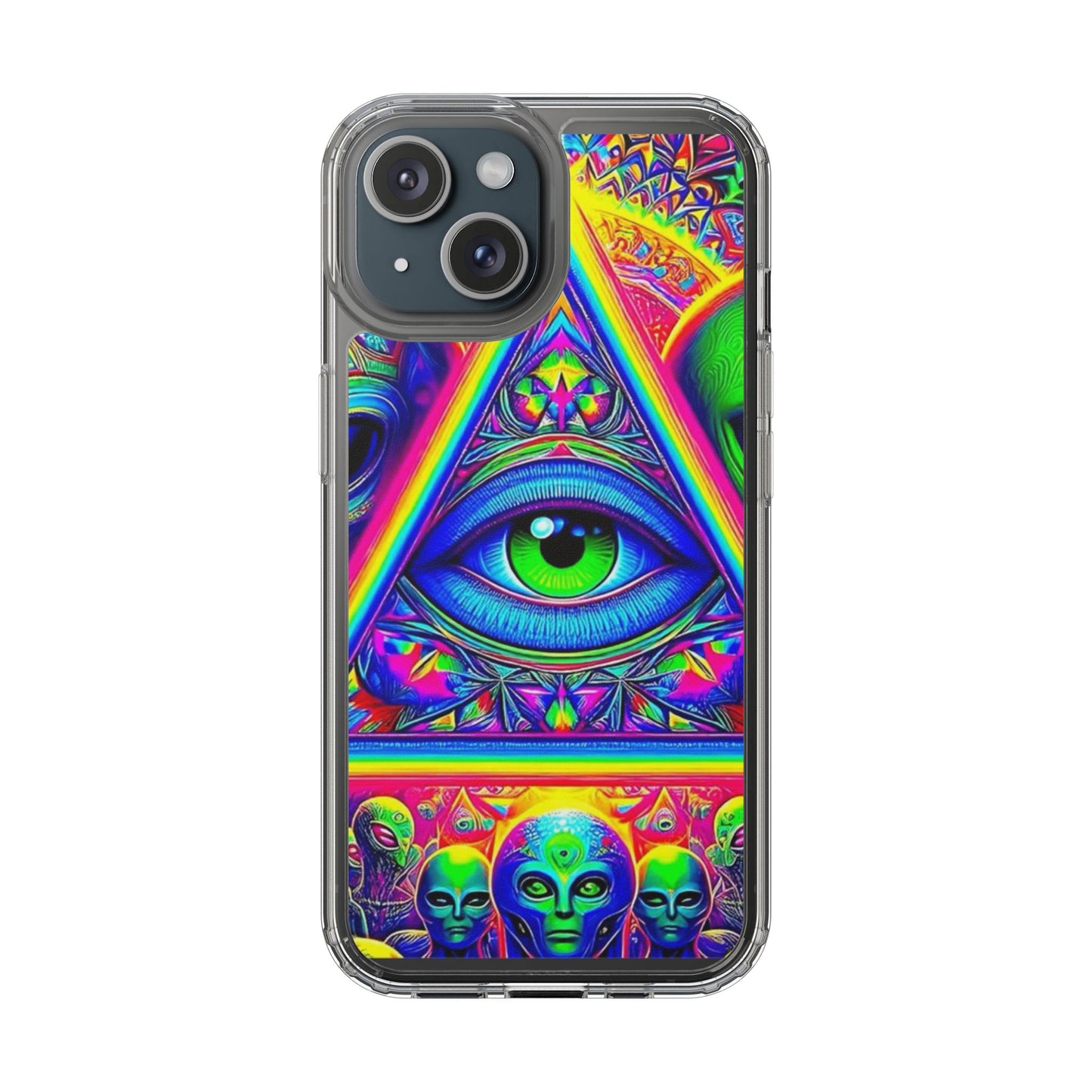 Colorful Alien Eye Phone Case, Psychedelic Clear Case, Gift for Art Lovers, Boho Phone Cover, Festival Accessory, Unique Mobile Case