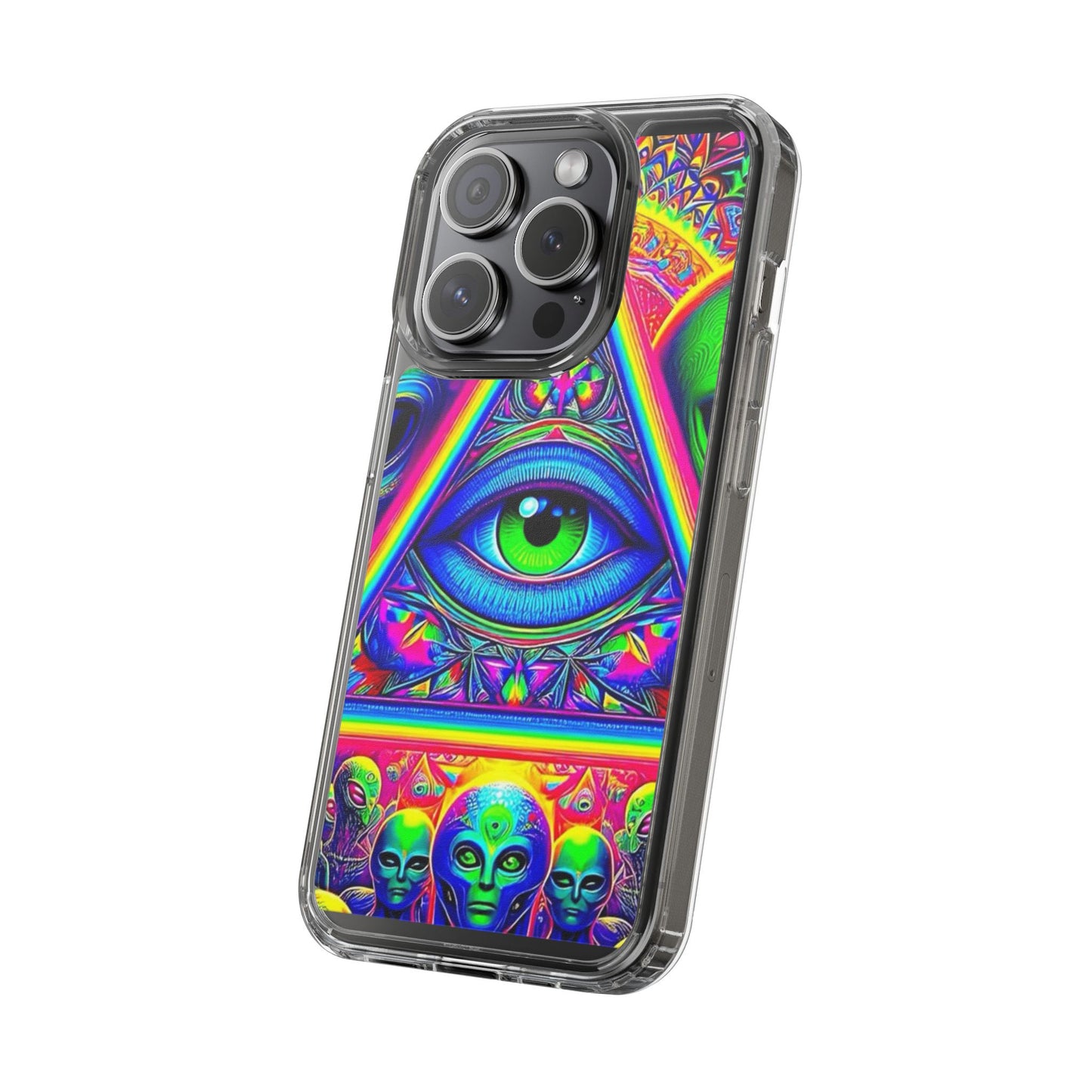 Colorful Alien Eye Phone Case, Psychedelic Clear Case, Gift for Art Lovers, Boho Phone Cover, Festival Accessory, Unique Mobile Case