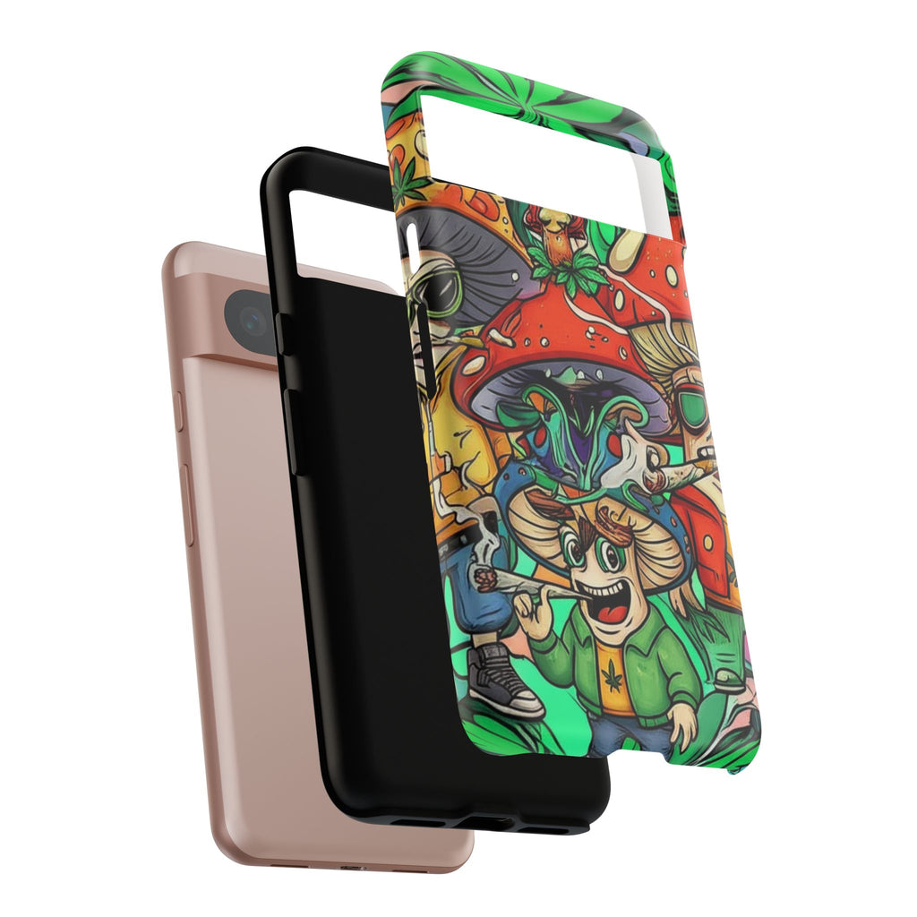 Vibrant Phone Case Featuring Funky Mushroom Art, Tough Cases, Trendy Accessories, Unique Gifts, Eclectic Style, Phone Protection