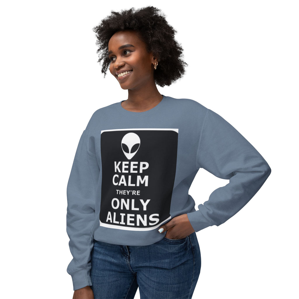 Aliens Lightweight Sweatshirt, UFO Crewneck Jumper, Sci-Fi Extraterrestrial Sweater, Space Print Top, Galaxy Pullover, Outer Space Clothing