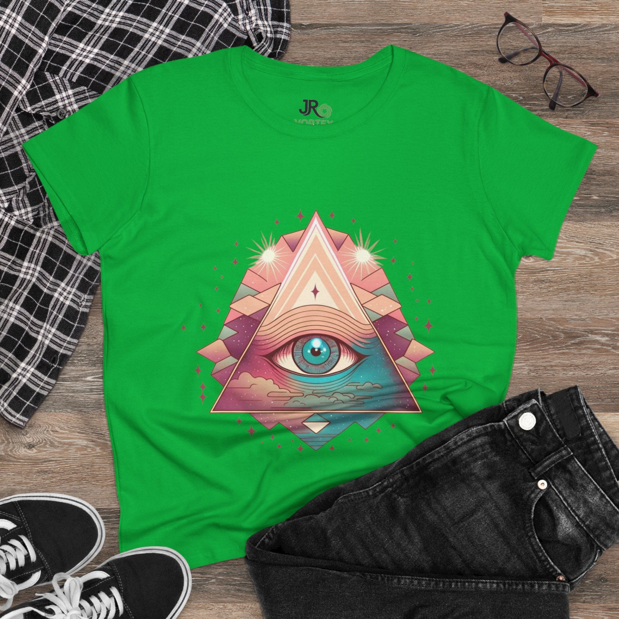 Mystical Eye Graphic Tee, Boho T-Shirt for Women, Casual Summer Shirt, Symbolic Gift, Unique Festival Wear, Psychedelic Apparel