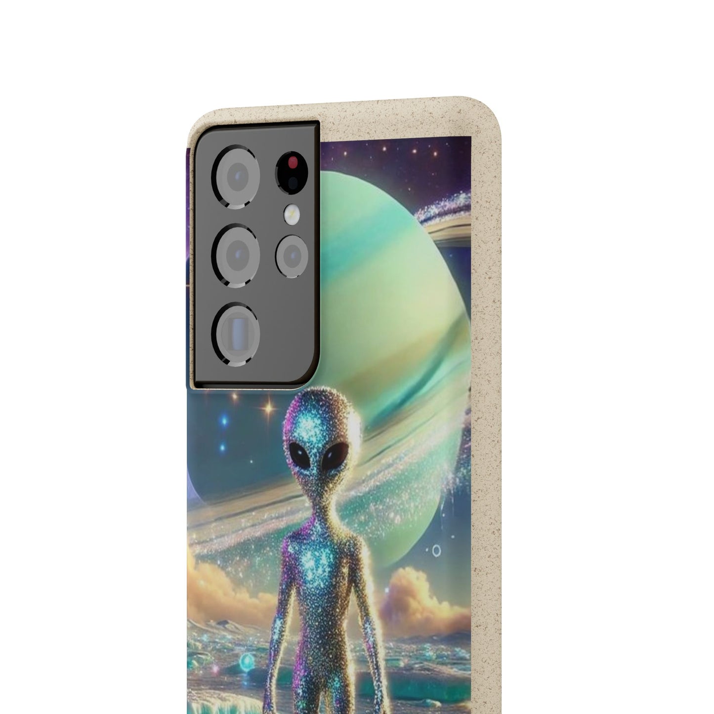Glitter Alien Biodegradable Phone Case - Eco-Friendly Galaxy Design