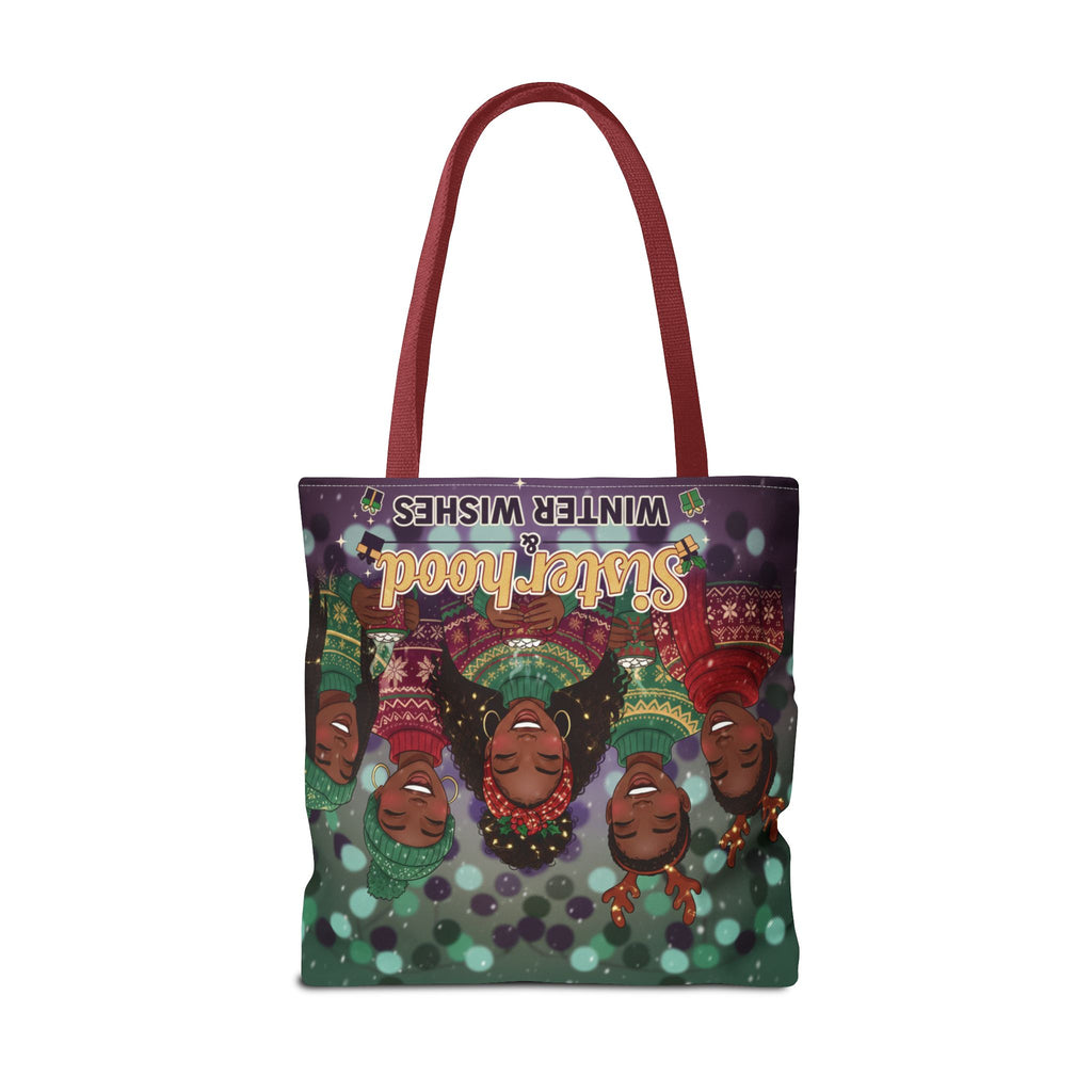Sisterhood Winter Wishes Holiday Tote Bag — Festive Afrocentric Christmas Market Bag