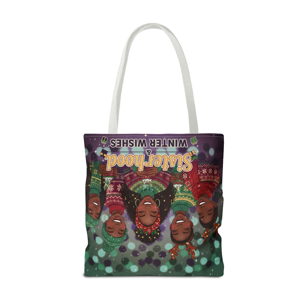 Sisterhood Winter Wishes Holiday Tote Bag — Festive Afrocentric Christmas Market Bag