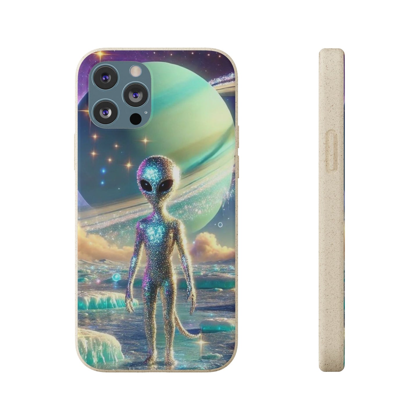 Glitter Alien Biodegradable Phone Case - Eco-Friendly Galaxy Design