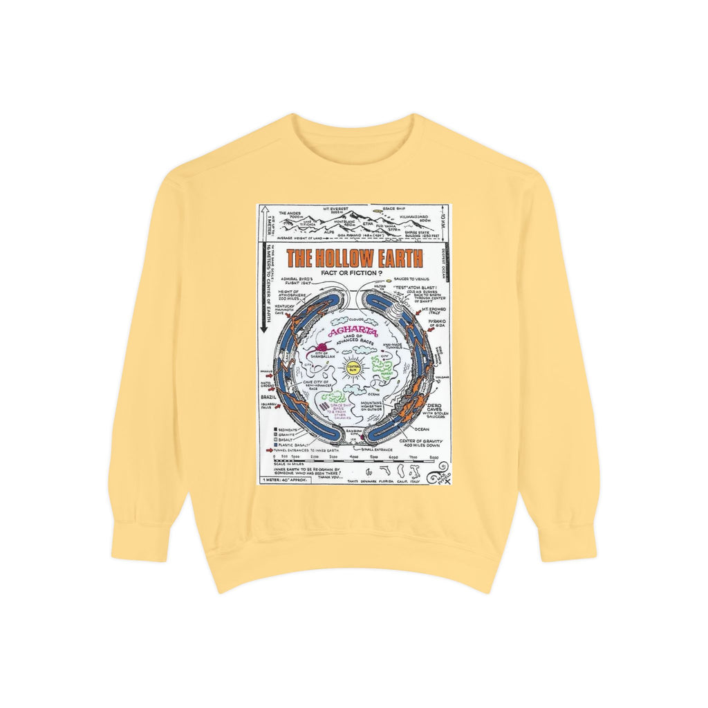 Hollow Earth Sweatshirt, Unisex Garment-Dyed Crewneck, Cozy Gift for Science Lovers, Earth Day Apparel, Great for Casual Wear