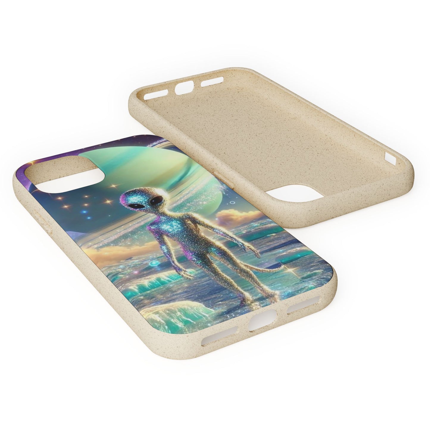 Glitter Alien Biodegradable Phone Case - Eco-Friendly Galaxy Design