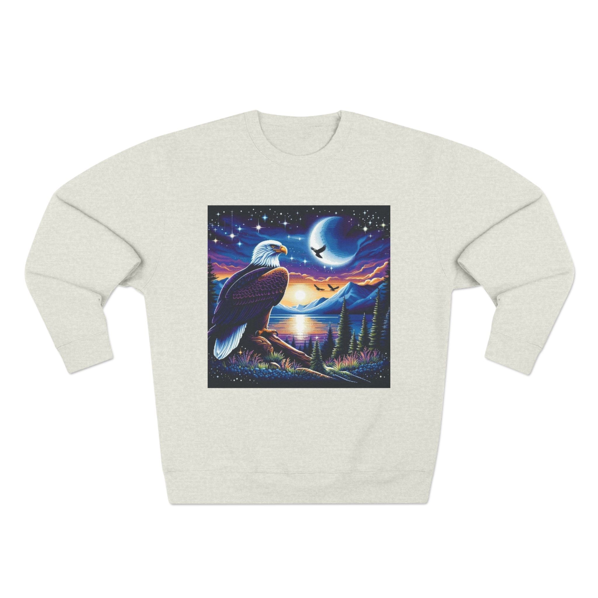 Nature-Inspired Unisex Crewneck Sweatshirt with Eagle & Moon Design, Cozy Sweatshirt for Nature Lovers, Perfect Gift for Birthdays, Outdoor