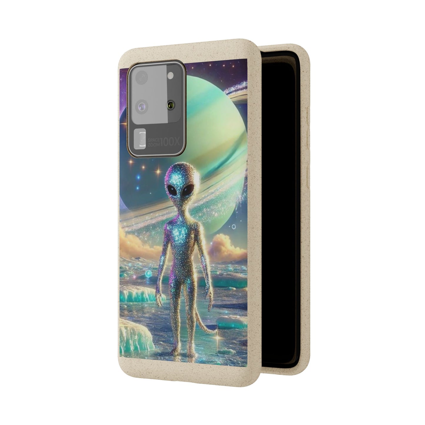 Glitter Alien Biodegradable Phone Case - Eco-Friendly Galaxy Design