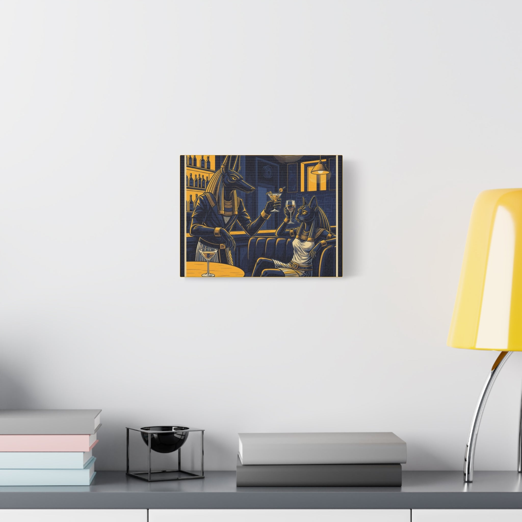 Anubis and Bastet Canvas Art, Egyptian Wall Decor, Unique Home Decoration, Cocktail Theme Art, Vintage Bar Style Canvas