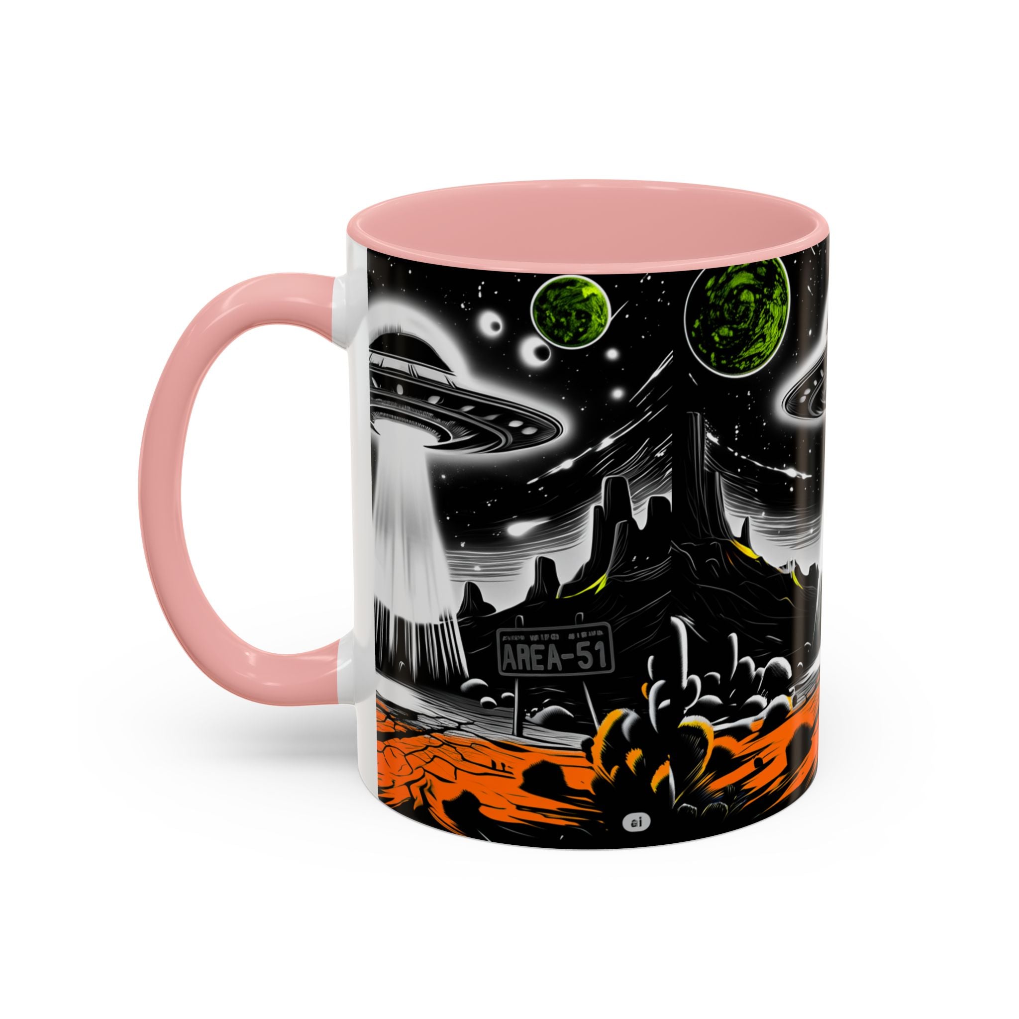 Area 51 UFO Accent Coffee Mug - Space Lover Gift, Weird Alien Decor, Black Mug, Sci-Fi Enthusiast, Kitchenware, Unique Gift Idea!
