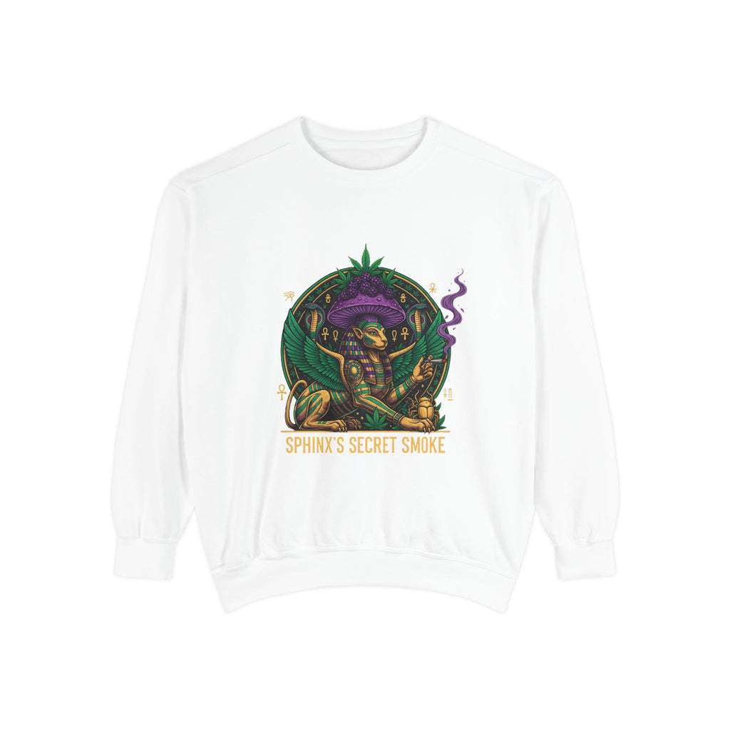 Sphinx's Secret Smoke Sweatshirt — Mystical Egyptian Sphinx Graphic Crewneck