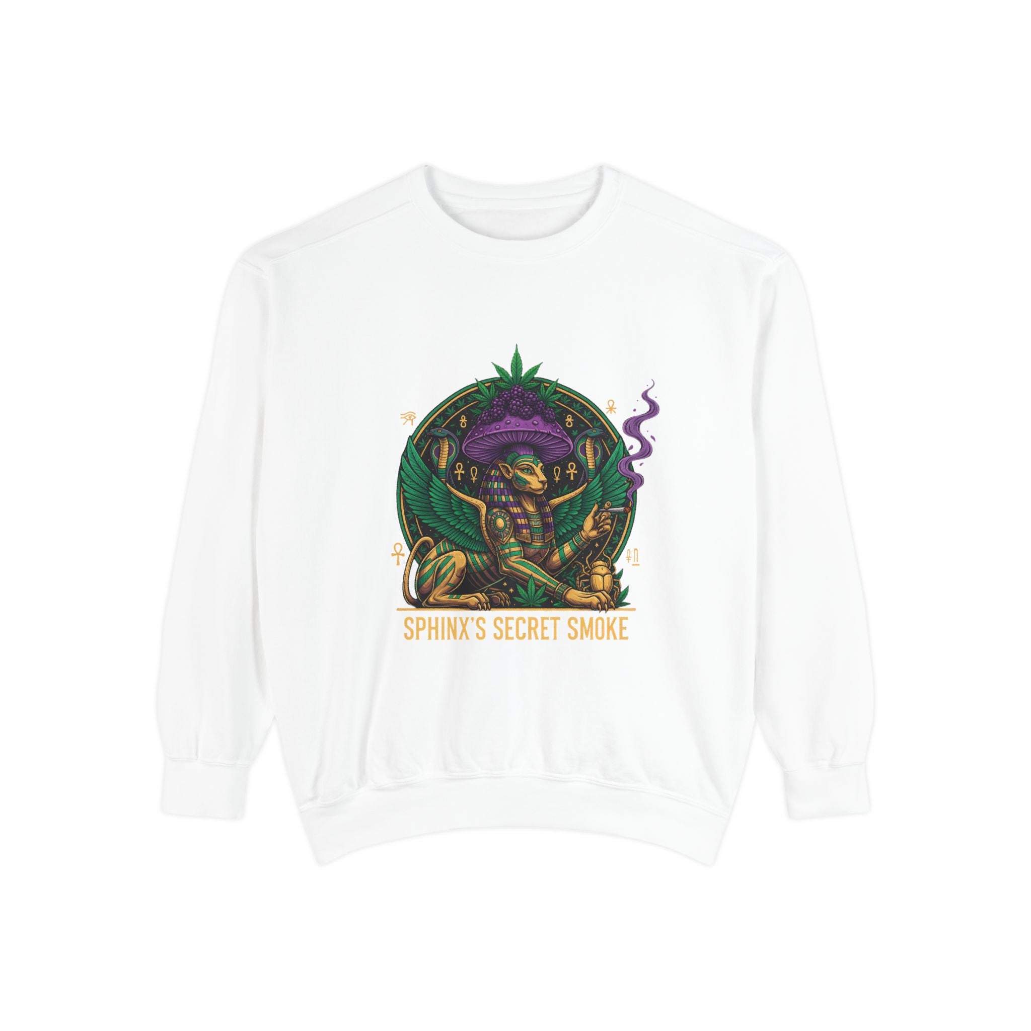 Sphinx's Secret Smoke Sweatshirt — Mystical Egyptian Sphinx Graphic Crewneck