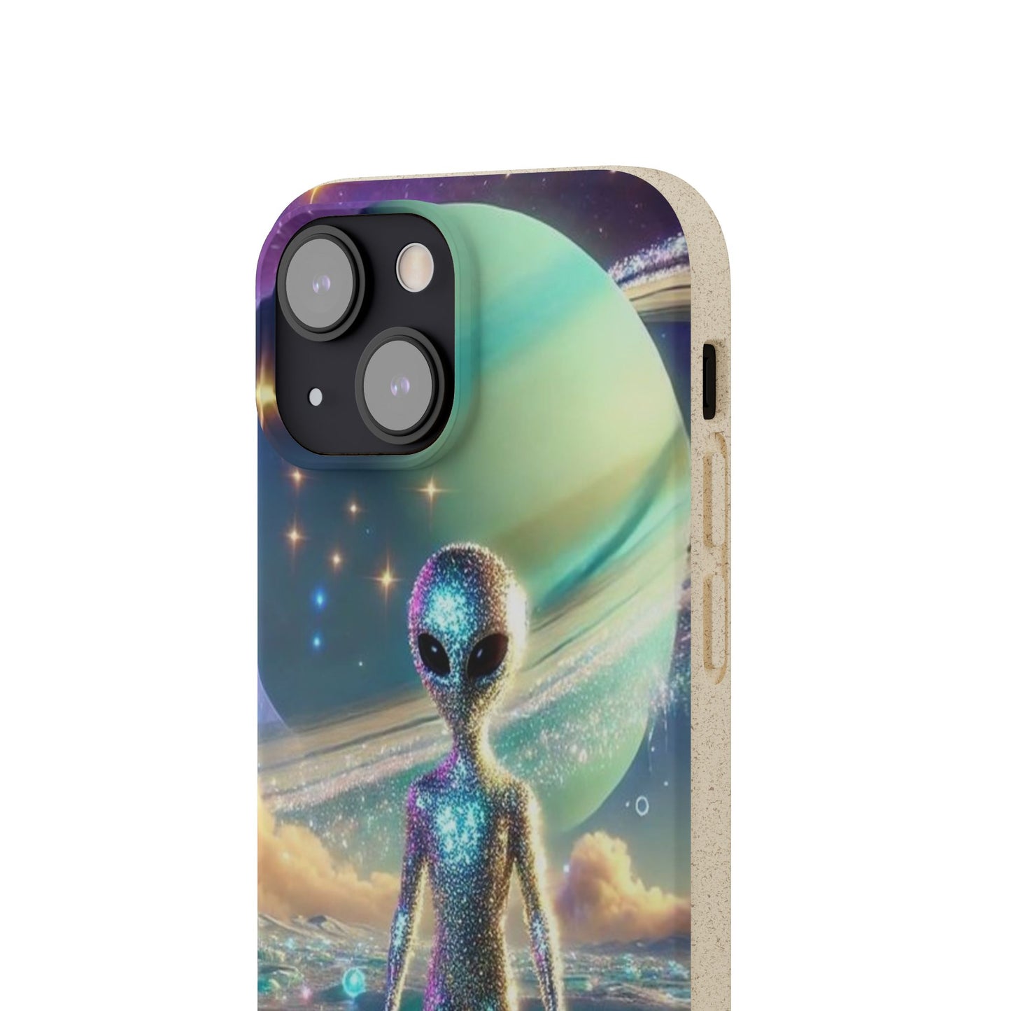 Glitter Alien Biodegradable Phone Case - Eco-Friendly Galaxy Design