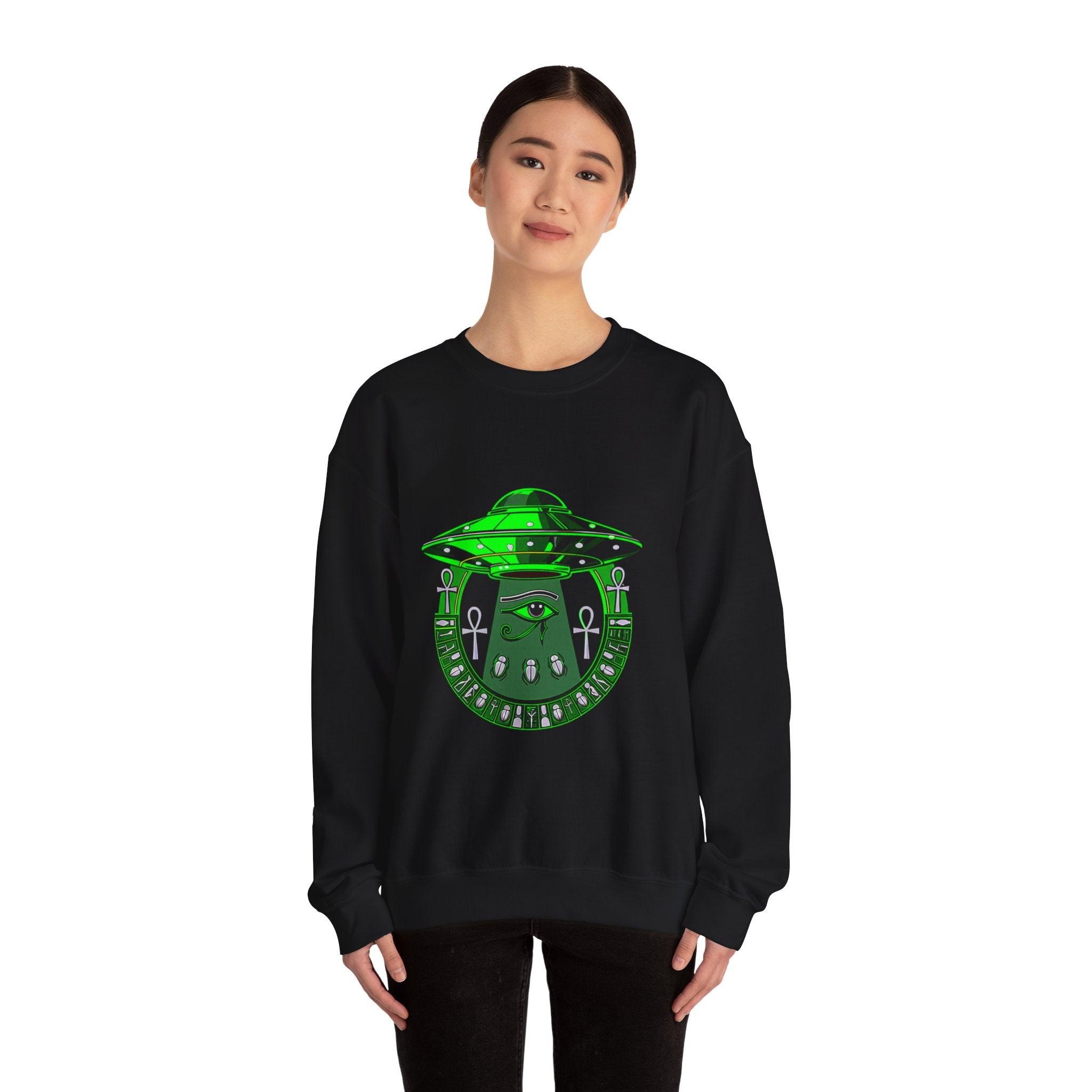 Alien Abduction Graphic Sweatshirt, Cozy Unisex Crewneck, UFO Lover Gift, Space-Themed Apparel, Casual Everyday Wear
