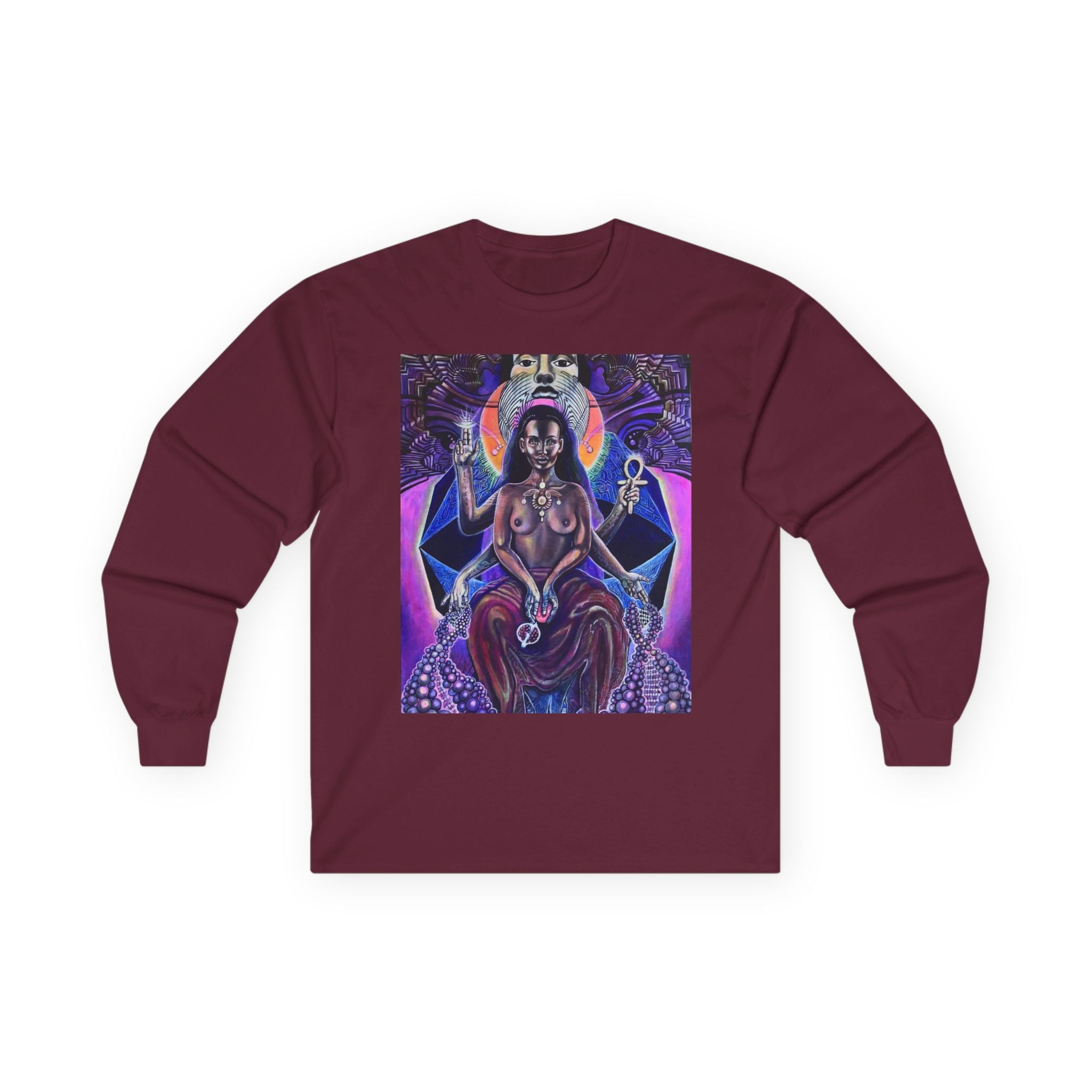 Mystical Goddess Long Sleeve Tee - Spiritual Art, Bohemian Style, Perfect for Festivals, Casual Wear, Gifts for Her