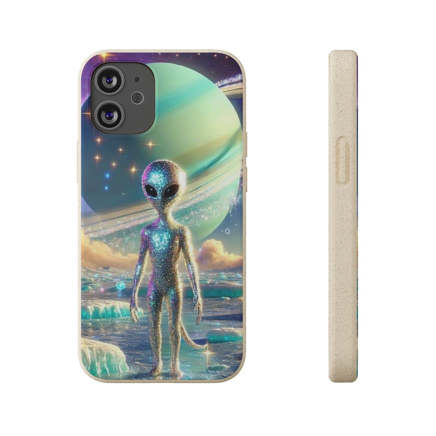 Glitter Alien Biodegradable Phone Case - Eco-Friendly Galaxy Design