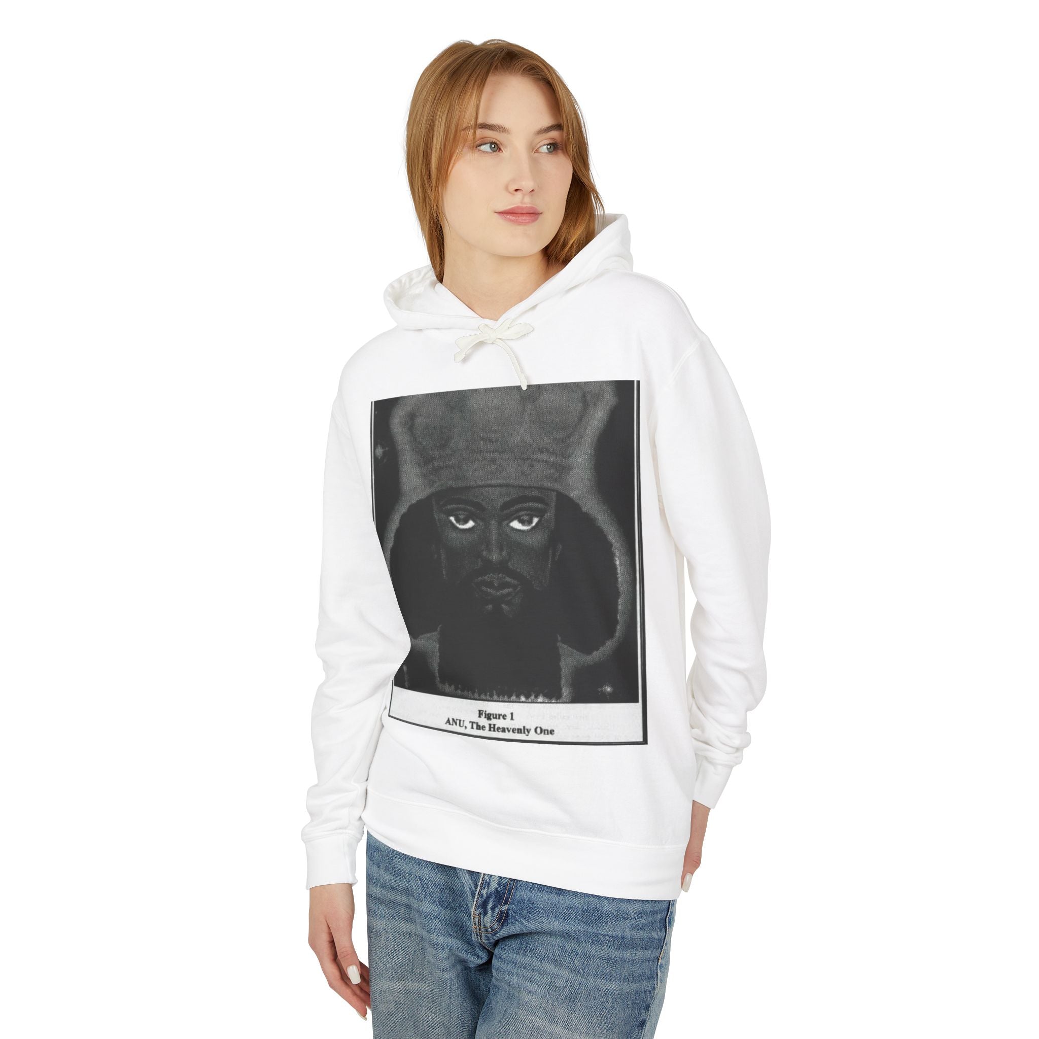Artistic Unisex Lightweight Hooded Sweatshirt, Unique Graphic Hoodie, Anu The Heavenly One Design, Comfort Wear, Streetwear Style
