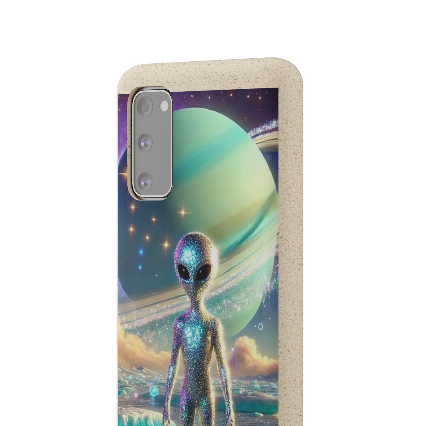 Glitter Alien Biodegradable Phone Case - Eco-Friendly Galaxy Design