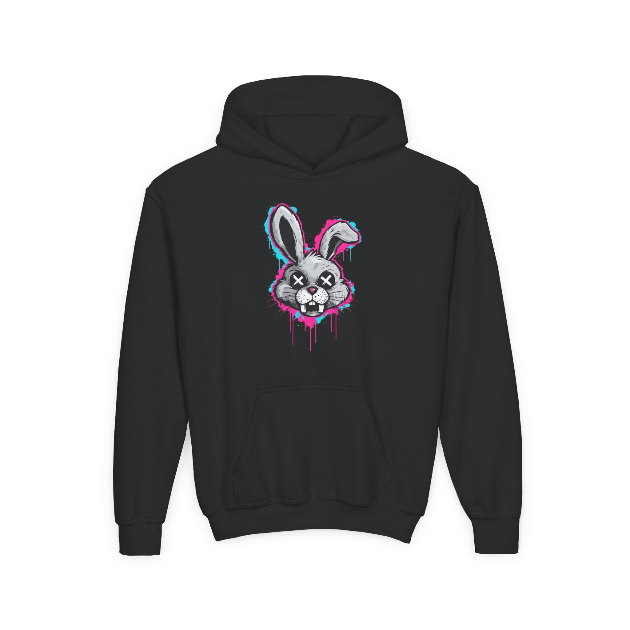 Stylish Graffiti Bunny Youth Hoodie, Trendy Sweatshirt for Kids, Perfect for Birthdays, Halloween, Everyday Wear, Unique Gift Idea