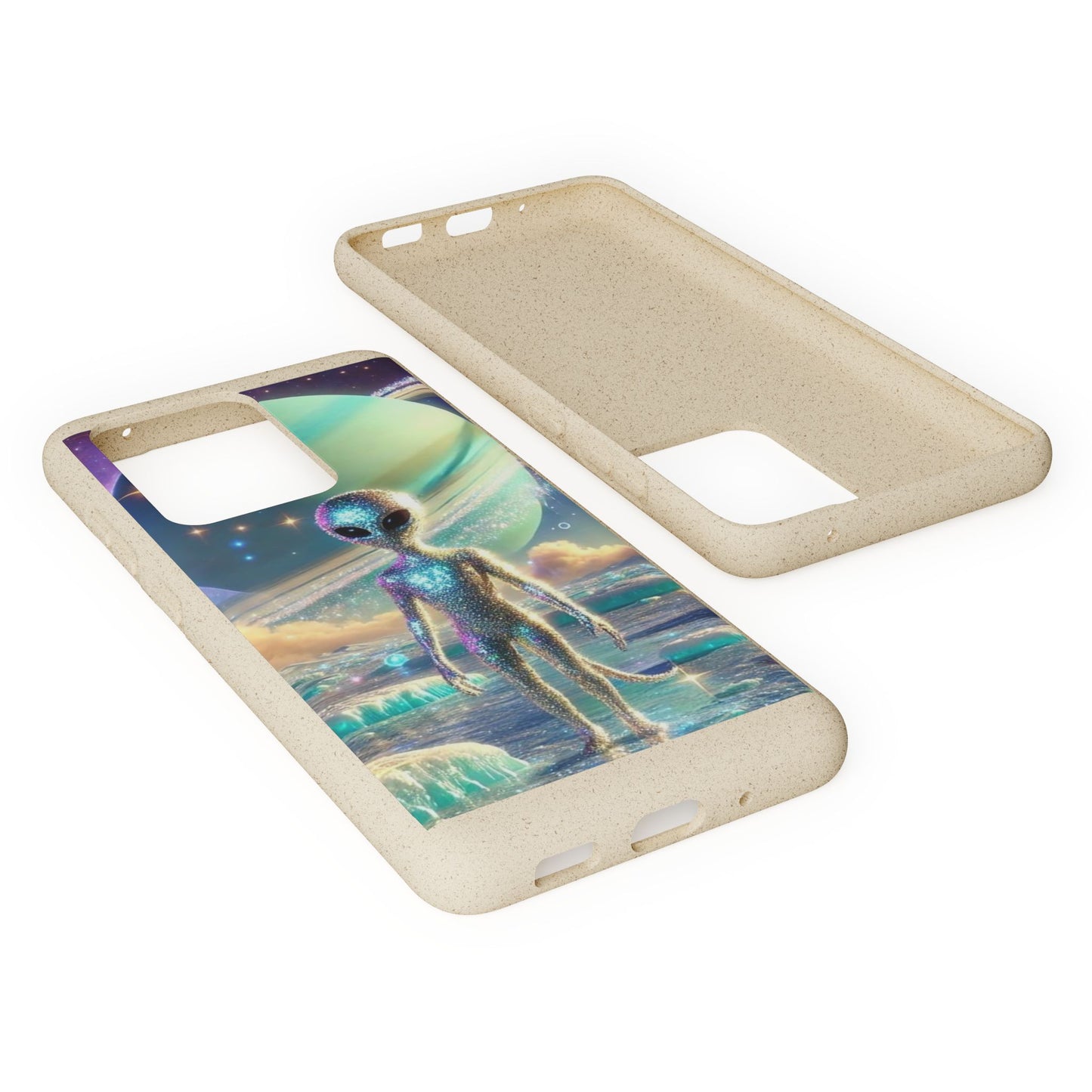 Glitter Alien Biodegradable Phone Case - Eco-Friendly Galaxy Design