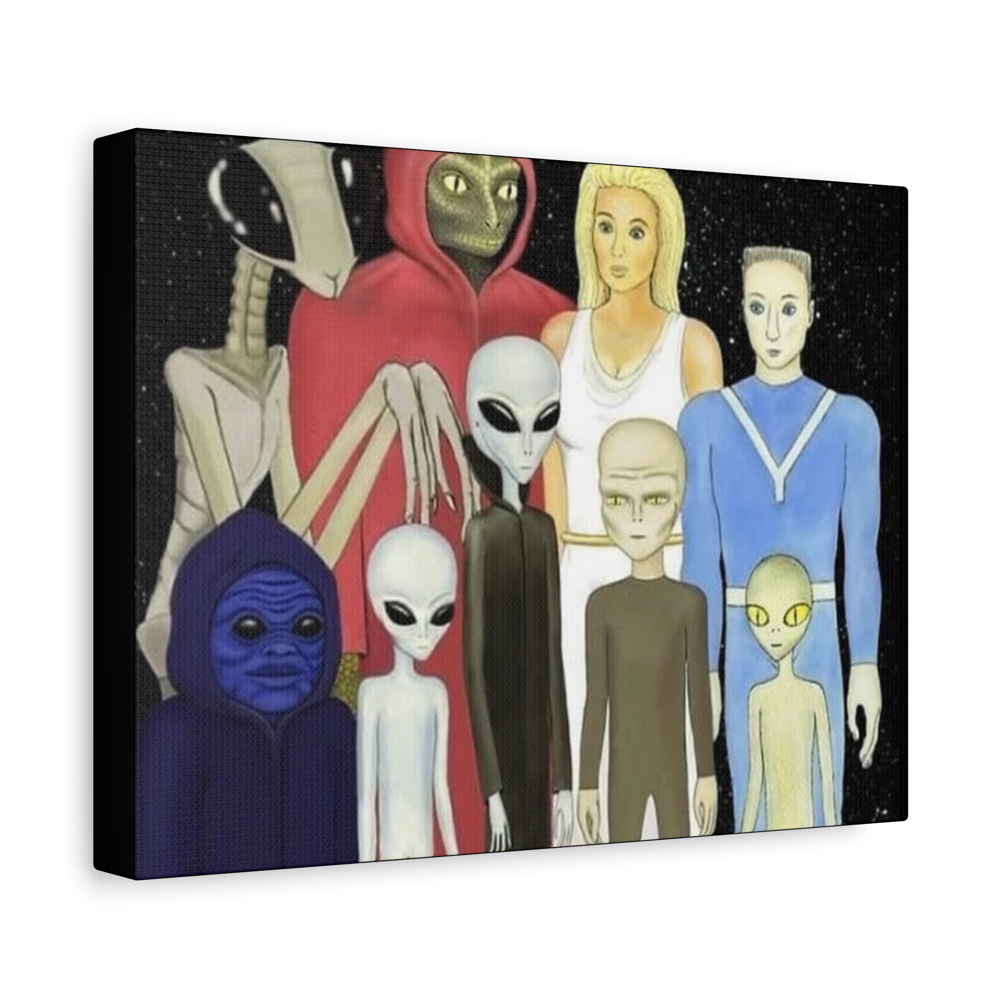 Alien Family Canvas Art Print, Sci-Fi Home Decor, Unique Gift, Cosmic Wall Art, Geeky Room Decoration