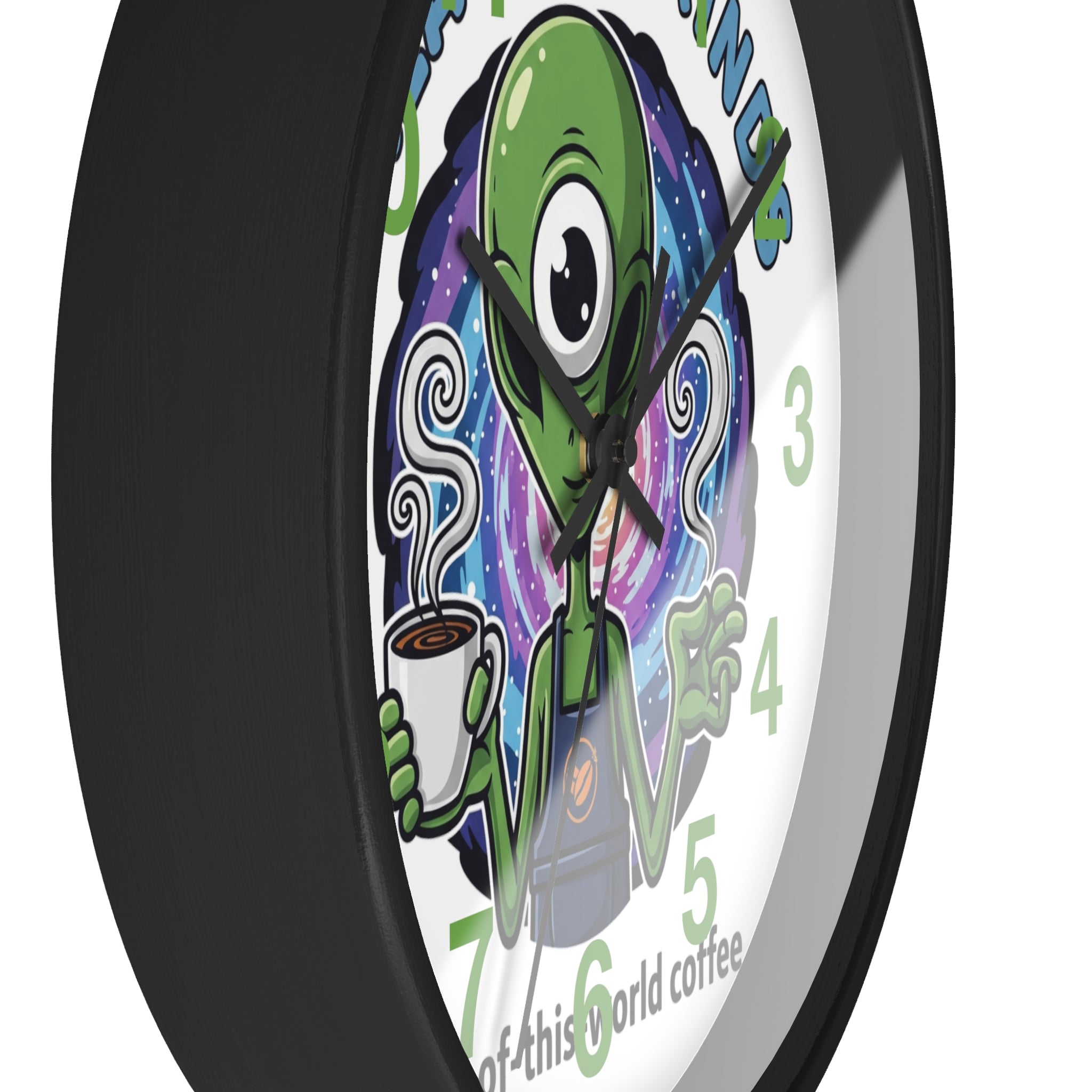 Out-of-This-World Alien Wall Clock | Galactic Grinds Decor | Fun Unique Timepiece for Coffee Lovers | Playful Gift Idea | Space Theme Home