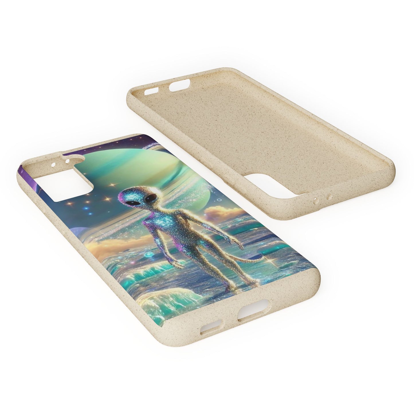 Glitter Alien Biodegradable Phone Case - Eco-Friendly Galaxy Design