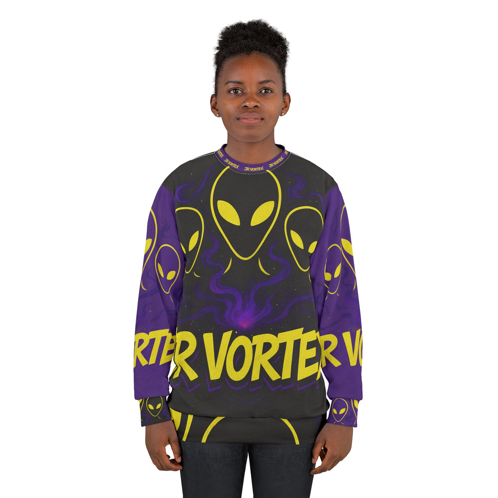 JR Vortex Alien Crewneck Sweatshirt — Neon UFO Graphic Pullover