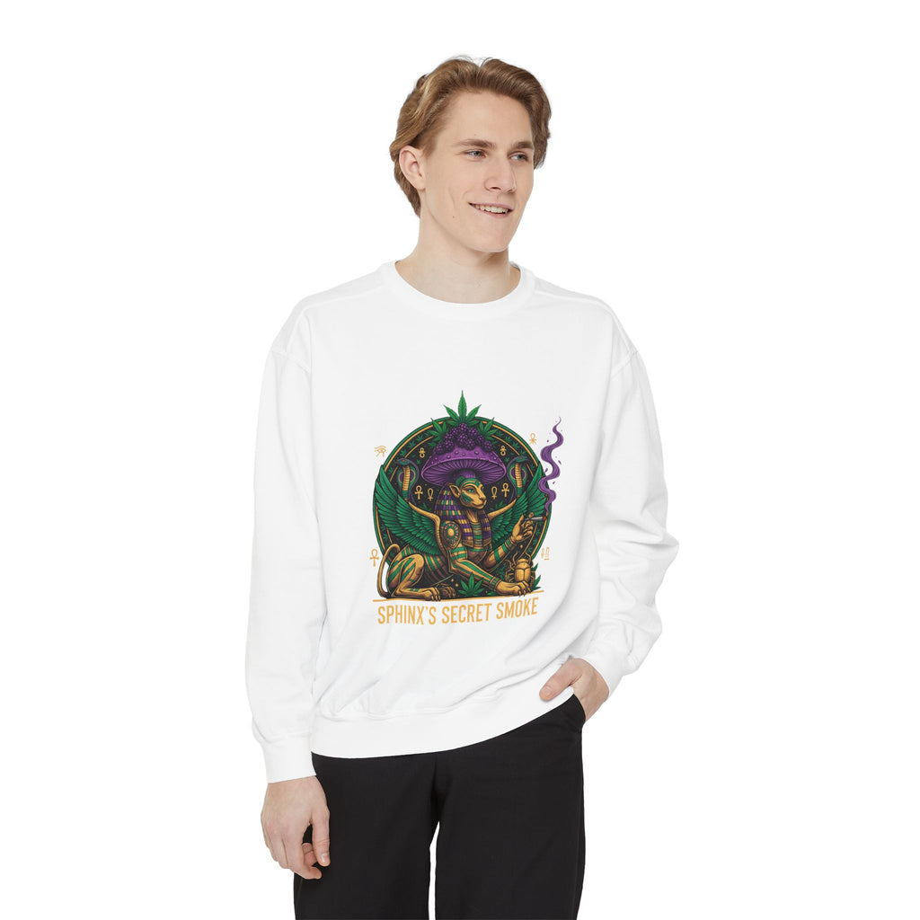 Sphinx's Secret Smoke Sweatshirt — Mystical Egyptian Sphinx Graphic Crewneck