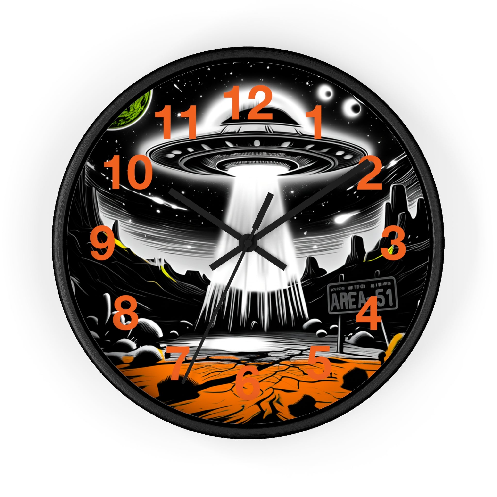 Alien Encounter Wall Clock, Unique Home Decor for Space Lovers, Retro Area 51 Theme, Perfect Gift for Sci-Fi Fans