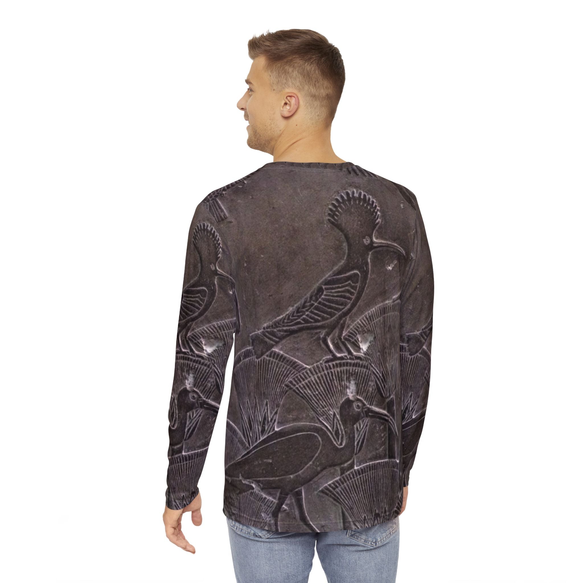 Men's Long Sleeve Nature Print Shirt, Unique Gift for Nature Lovers, Perfect for Casual Wear, Eco-Friendly Fashion, Bird AOP Tee