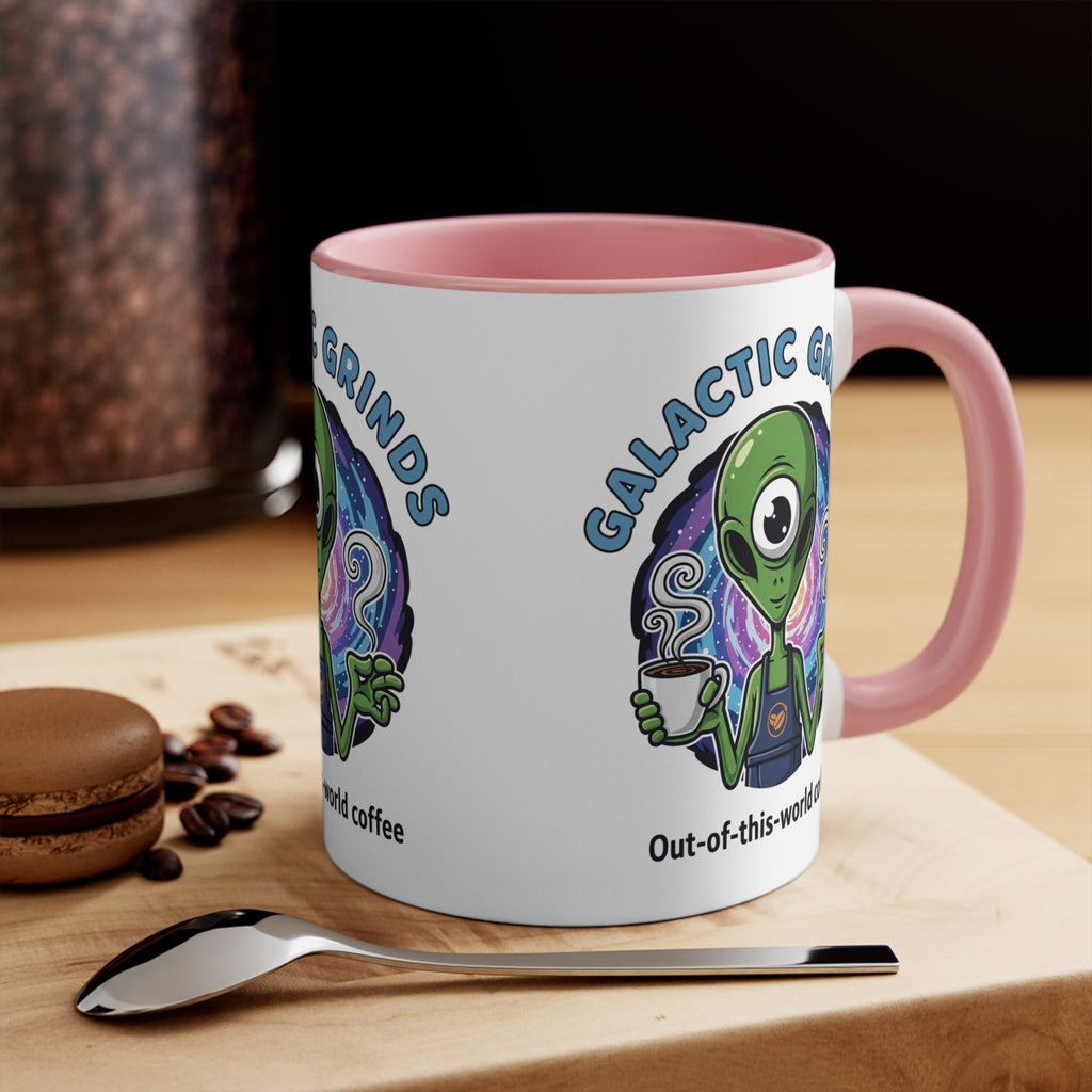 Galactic Grinds Alien 11oz Accent Mug, Fun Coffee Mug for Sci-Fi Lovers, Unique Gift for Birthdays and Holidays, Quirky Drinkware
