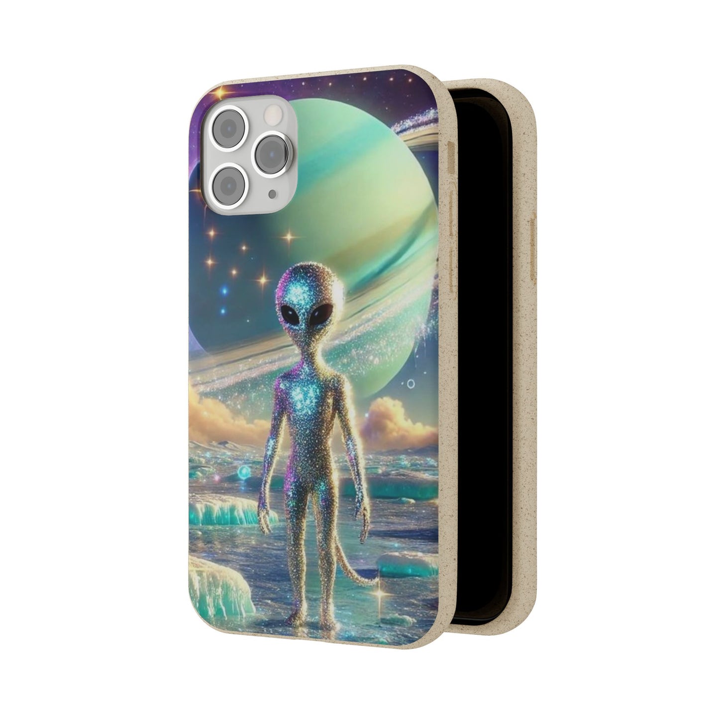 Glitter Alien Biodegradable Phone Case - Eco-Friendly Galaxy Design