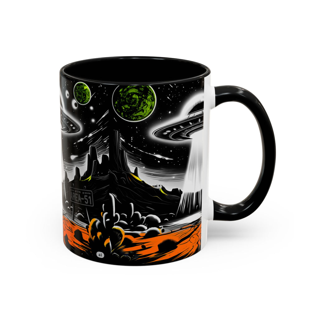 Area 51 UFO Accent Coffee Mug - Space Lover Gift, Weird Alien Decor, Black Mug, Sci-Fi Enthusiast, Kitchenware, Unique Gift Idea!