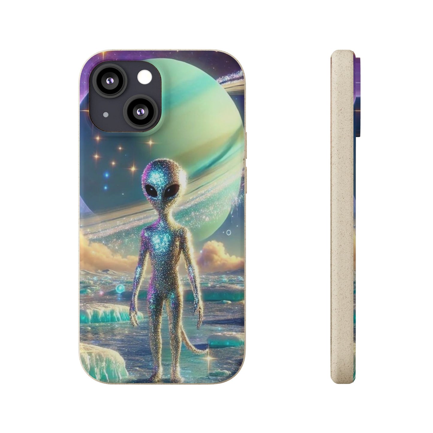 Glitter Alien Biodegradable Phone Case - Eco-Friendly Galaxy Design