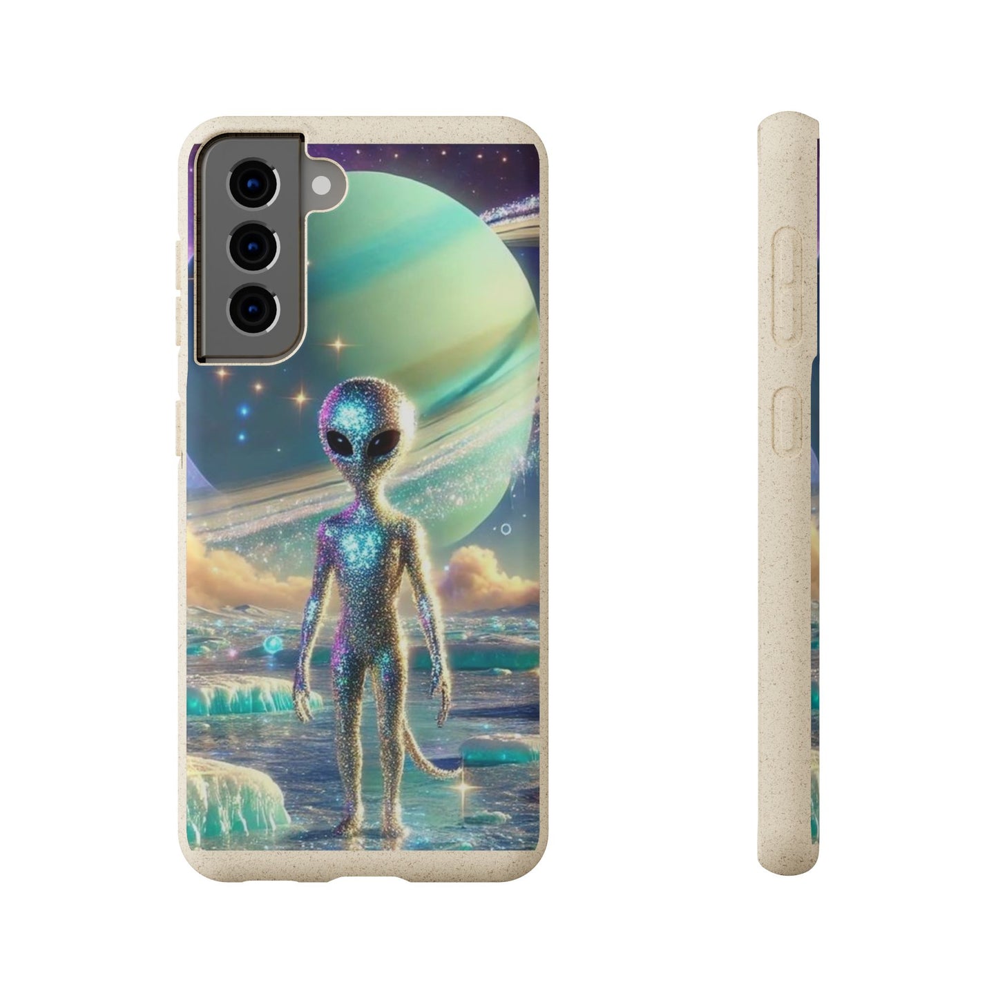 Glitter Alien Biodegradable Phone Case - Eco-Friendly Galaxy Design
