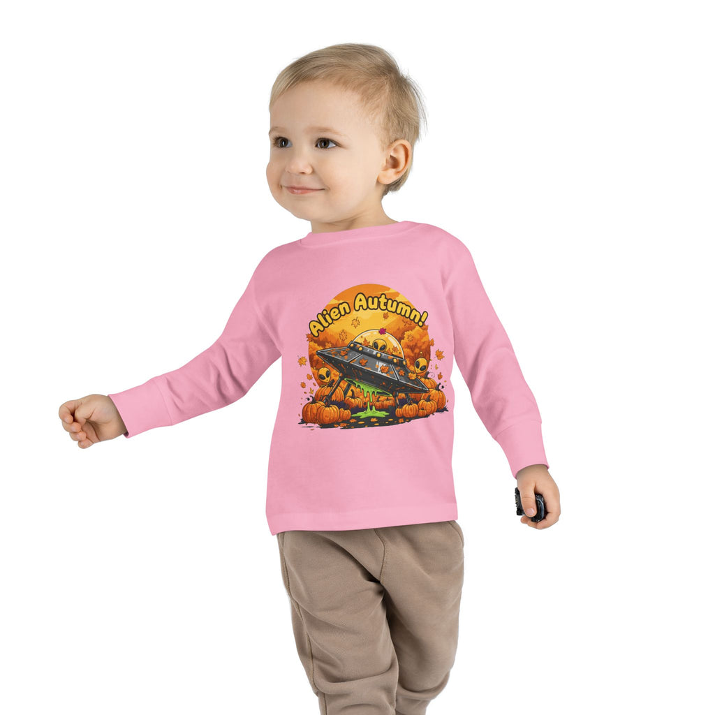 Toddler Long Sleeve Tee - Alien Autumn Adventure, Cute Kids Fall Shirt, Halloween Gift, Fun Toddler Shirt, Fall Fashion for Kids