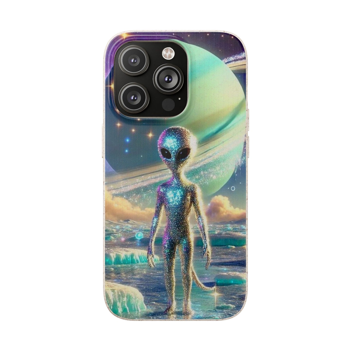 Glitter Alien Biodegradable Phone Case - Eco-Friendly Galaxy Design