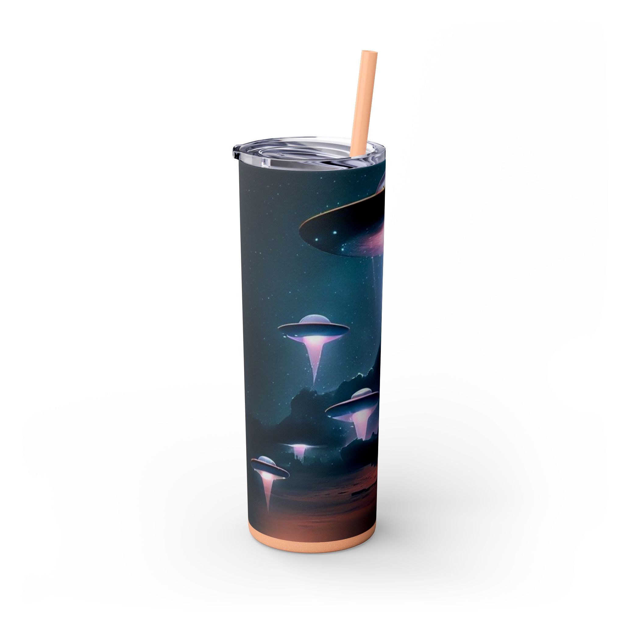 Cosmic Alien Skinny Tumbler with Straw, 20oz | Space Drinkware, Gift for Sci-Fi Lovers, Unique Cup for Outdoor Events, UFO Enthusiasts
