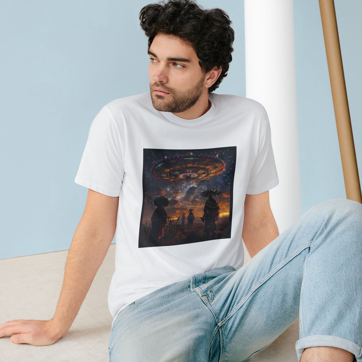Cosmic Alien Encounter T-Shirt, Unisex Graphic Tee, Space Themed Shirt, Festival Wear, Unique Gift for Sci-Fi Lovers, Bohemian Style